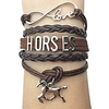 infinity love horses bracelet-handmade leather strap wrap horse charm friendship gift (gray)