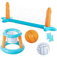 Inflatable Pool Basketball Hoop and Pool Volleyball Set with Pool Net,  Weight Bags - 2-in-1 Floating Swimming Pool Games for Family (Light Blue) miniinthebox