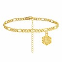 initial anklet gold ankle bracelets for women,  dainty figaro chain anklet a-z letter alphabet anklet cute ankle bracelet for teen girls beach foot jewelry (l)