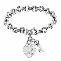 initial bracelets key heart charm bracelets for women charms bracelet for girls stainless steel bracelet 26 letters jewelry birthday a-z (b)