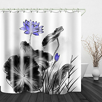 Ink Lotus Print Waterproof Fabric Shower Curtain for Bathroom Home Decor Covered Bathtub Curtains Liner Includes with Hooks