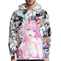 Inspired by Ahegao Zero Two Hentai Hoodie Anime 100% Polyester Anime 3D Harajuku Graphic Hoodie For Men