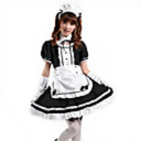 Inspired by Cosplay Maid Costume Anime Cosplay Costumes Japanese Cosplay Suits Dresses Headpiece Patchwork Short Sleeve Dress Collar Apron For Women