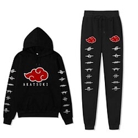 Inspired by Naruto Akatsuki Hoodie Sweatpants Set Anime Cartoon Print Harajuku Graphic Top Pants For Unisex Halloween Couple