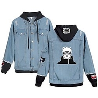 Inspired by Naruto Cosplay Akatsuki Pain Hoodie Cloth Demin Print Printing Denim Jacket Denim Jacket For Women