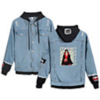 Inspired by Naruto Cosplay Akatsuki Uchiha Itachi Hoodie Cloth Demin Print Printing Denim Jacket Denim Jacket For Men