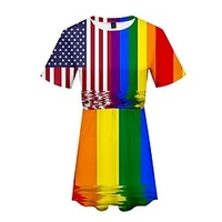 Inspired by Pride Parade LGBT Pride Gay Pride Rainbow Flag Dress Cartoon 100% Polyester Anime Harajuku Graphic Kawaii Dress For Women