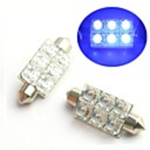 Interior Car Lights - 2 Blue 6 LED 12V 42mm Bulbs