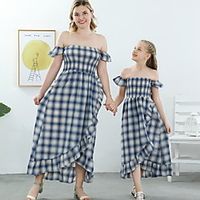 Irregular Hem Floral Print Series Off-shoulder Dresses for Mommy and Me miniinthebox
