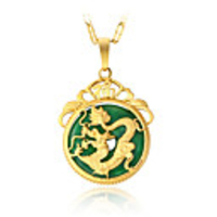 Jade Pendant Necklace Dragon Asian Luxury Dangling Vintage Gold Plated Alloy Gold Necklace Jewelry For Christmas Gifts Party Special Occasion Birthday Party Evening Gift