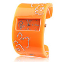 Japanese PC Movement Plastic Band Bracelet Watch with Czechic Diamond Decoration,  Orange