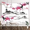 japanese tapestry,  asian anime mount fuji with cherry blossoms sakura flower tapestry wall hanging for living room bedroom dorm decor,  black and white tapestry,  60x40in small japan tapestry