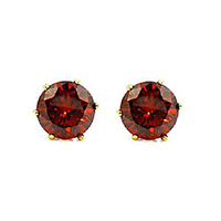 jewelry 14k gold plated hypoallergenic garnet round cubic zirconia 6 mm stud earrings set for pierced ears