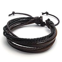 jewelry mens womens leather rope bracelet,  adjustable 8-8.5 inch braided strand bracelet, coffee