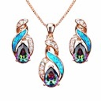 jewelry sets australian opal blue sapphire necklace earrings (js2)
