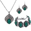 jewelry sets silver plated retro green synthesis-turquoise flower pendant necklace drop earrings bracelet