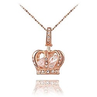 jewelry womens queen crown pendant necklace 18.52.16inch chain- 3 lays rose gold/platinum plated with austrain crystals