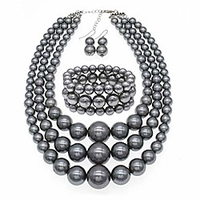 jnf large pearl necklace multi layer pearl strand costume jewelry pearl statement necklace bracelet and earrings for women (grey)