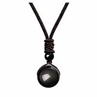 jovivi 16mm natural black obsidian rainbow eyes stone lucky blessing chakra beads pendant necklace with adjustable braided rope cord