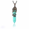 jovivi antique brass rose flower wrapped synthetic green turquoise healing crystal necklace hexagonal prism pointed quartz yoga energy chakra gemstone pendant pendulum divination jewelry