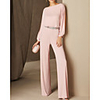 Jumpsuits Elegant Minimalist Wedding Guest Formal Evening Dress Jewel Neck Long Sleeve Floor Length Chiffon with Sleek 2020