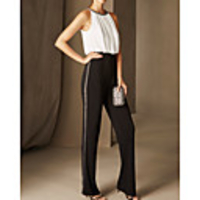 Jumpsuits Elegant Minimalist Wedding Guest Formal Evening Dress Jewel Neck Sleeveless Floor Length Chiffon Stretch Satin with Sleek Beading 2020