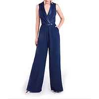 Jumpsuits Minimalist Elegant Engagement Formal Evening Dress V Neck Sleeveless Floor Length Stretch Satin with Sash / Ribbon 2020