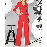 Jumpsuits Minimalist Elegant Wedding Guest Formal Evening Dress V Neck 3/4 Length Sleeve Floor Length Chiffon with Sleek 2020