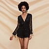 Jumpsuits Minimalist Sexy Party Wear Cocktail Party Dress V Neck Long Sleeve Short / Mini Spandex with Sequin Tassel 2020
