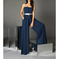 Jumpsuits Sexy Blue Wedding Guest Formal Evening Dress Strapless Sleeveless Floor Length Chiffon with Sash / Ribbon 2020