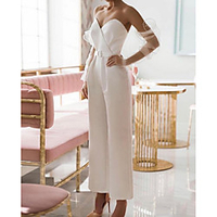 Jumpsuits Wedding Dresses Sweetheart Neckline Ankle Length Stretch Satin Sleeveless Simple Casual Elegant with Sashes / Ribbons 2020