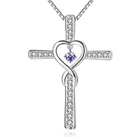 june lightamethyst birthstone infinity endless love god cross cz pendant necklace,  birthday jewelry gifts for women girls sister wife girlfriend mom mother grandma daughter friendship