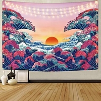 Kanagawa Wave Ukiyo-e Wall Tapestry Art Decor Blanket Curtain Hanging Home Bedroom Living Room Decoration Japanese Painting Style Sunrise Sunset Landscape miniinthebox