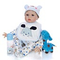 KEIUMI 22 inch Reborn Doll Baby Toddler Toy Reborn Toddler Doll Baby Boy Gift Cute Lovely Parent-Child Interaction Tipped and Sealed Nails Half Silicone and Cloth Body with Clothes and Accessories