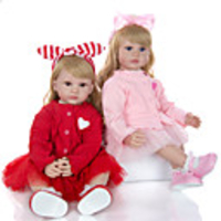 KEIUMI 24 inch Reborn Doll Baby Toddler Toy Reborn Toddler Doll Baby Girl Gift Cute Lovely Parent-Child Interaction Tipped and Sealed Nails Half Silicone and Cloth Body 2pcs with Clothes and