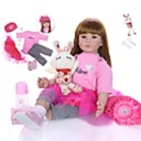 KEIUMI 24 inch Reborn Doll Baby Toddler Toy Reborn Toddler Doll Baby Girl Gift Cute Lovely Parent-Child Interaction Tipped and Sealed Nails Half Silicone and Cloth Body with Clothes and Accessories
