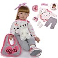 KEIUMI 24 inch Reborn Doll Baby Toddler Toy Reborn Toddler Doll Baby Girl Gift Cute Lovely Parent-Child Interaction Tipped and Sealed Nails Half Silicone and Cloth Body with Clothes and Accessories