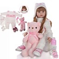KEIUMI 24 inch Reborn Doll Baby Toddler Toy Reborn Toddler Doll Baby Girl Gift Cute Lovely Parent-Child Interaction Tipped and Sealed Nails Half Silicone and Cloth Body with Clothes and Accessories