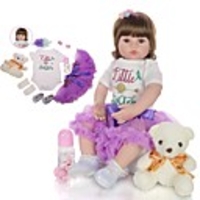 KEIUMI 24 inch Reborn Doll Baby Toddler Toy Reborn Toddler Doll Baby Girl Gift Cute Lovely Parent-Child Interaction Tipped and Sealed Nails Half Silicone and Cloth Body with Clothes and Accessories
