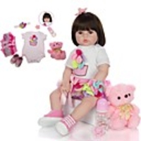 KEIUMI 24 inch Reborn Doll Baby Toddler Toy Reborn Toddler Doll Baby Girl Gift Cute Lovely Parent-Child Interaction Tipped and Sealed Nails Half Silicone and Cloth Body with Clothes and Accessories
