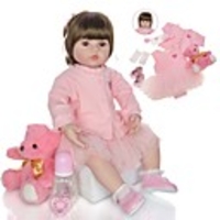 KEIUMI 24 inch Reborn Doll Baby Toddler Toy Reborn Toddler Doll Baby Girl Gift Cute Lovely Parent-Child Interaction Tipped and Sealed Nails Half Silicone and Cloth Body with Clothes and Accessories