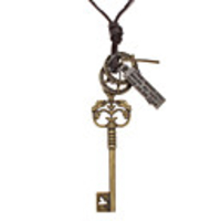 Key Many Parts Adjustable Leather Necklace