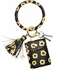 key ring bracelet card holder - keychain bangle pocket wristlet key chain (sunflower)