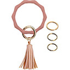 key ring bracelet keychain with tassel silicone round bangle bamboo shaped (pink)