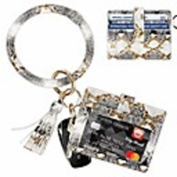 keychain bracelet with card holder for women3 card slotspu leather wristlet keyring bangle
