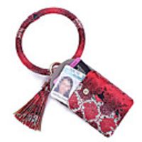keychain bracelet with credit card holder for women wristlet tassel key ring id wallet for lady girls (small red)