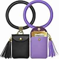 keychain bracelet, 2 pack key ring bracelet and card pocket leather tassel