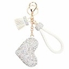 keychain heart rhinestone keychains with tassel-white