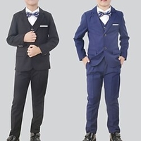 Kids Boys FormalSet Clothing Set 5 Pieces Long Sleeve Black Navy Blue Solid Color Bow School Formal Gentle Preppy Style Regular 3-10 Years miniinthebox
