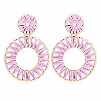 kiera raffia tassel fringe rattan hoop drop statement earrings lavender purple tiered thread handmade round oval cirle dangle fashion jewelry for women girls